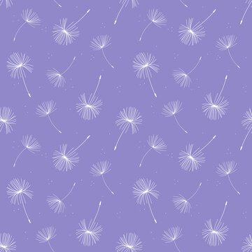 Seamless floral paper pattern with hand-drawn white dandelions on a blue background
