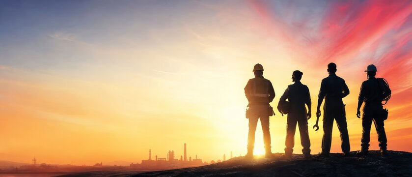 American Workers at Sunrise Symbolizing Labor Day and Hard Work