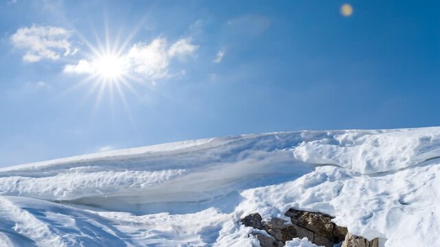 mountain ridge in snow at bright sunny day time lapse scene
