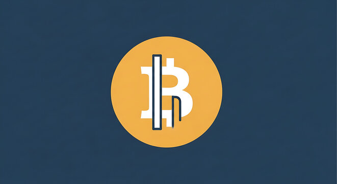 Bitcoin symbol on a yellow circle against a dark blue background