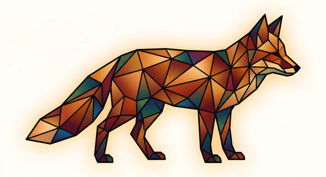 Low Poly Fox Illustration, Colorful Geometric Animal Design