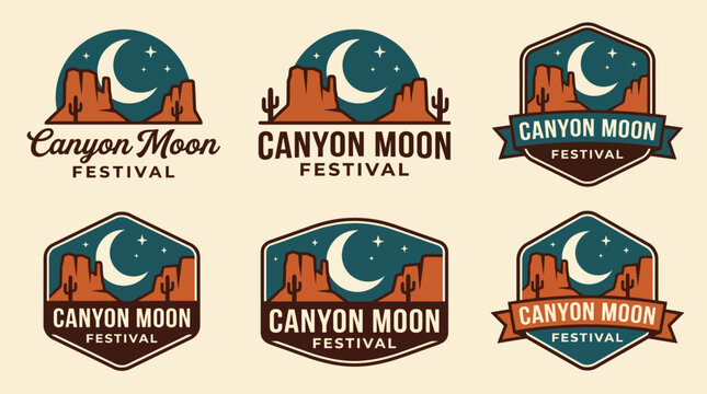 Explore various logo designs representing the Canyon Moon Festival, showcasing desert landscapes, the moon, and vibrant colors that celebrate cultural heritage and artistic creativity.