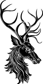 A heraldry coat of arms crest style heraldic male deer or stag hart in a vintage woodcut style