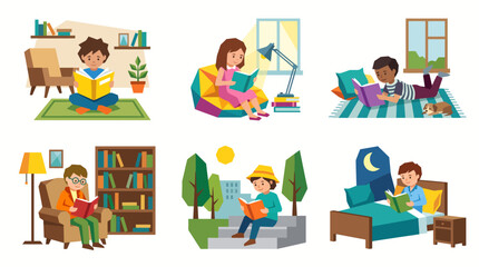 Fototapeta premium Child Reading a Book Geometric Illustration