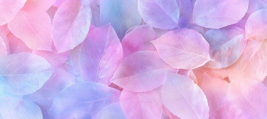 Fototapeta premium Colorful iridescent leaves background. Banner, template, poster, design element. Generative AI technology.
