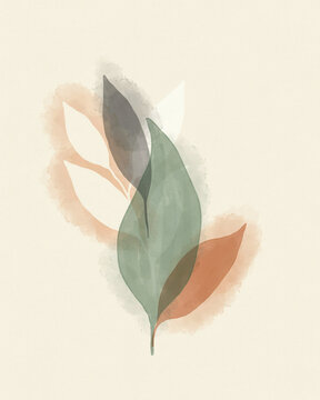 Minimalist Botanical Wall Art Featuring Soft Earthy Watercolor Leaf Illustrations on a Neutral Beige Background for Modern Interior Decor