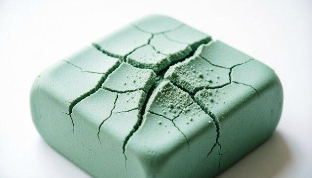 Macro Close Up of Cracked Green Powder Block or Pressed Cosmetic Clay