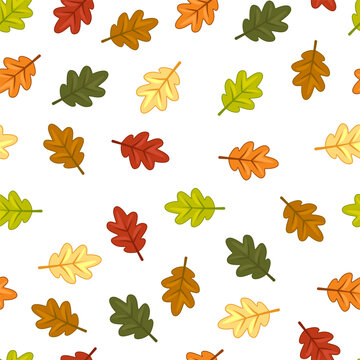 Autumn Leaves Seamless Pattern on White Background