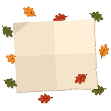 Autumn Paper Card with Fall Leaves &ndash; Thanksgiving Greeting Card Vector Template