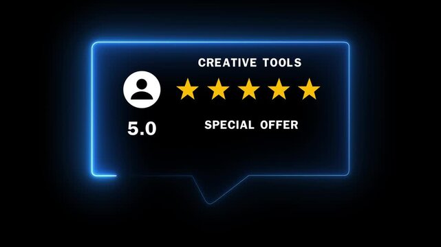 CREATIVE Tools Satisfaction Feedback Survey black background.with Five Star Rating, Animated Review and Business Marketing Concept Motion Graphic.