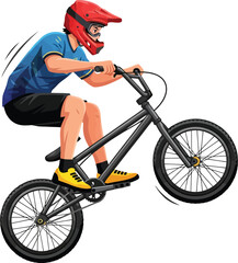 Fototapeta premium A professional cyclist performing a dynamic stunt on a black BMX bike.