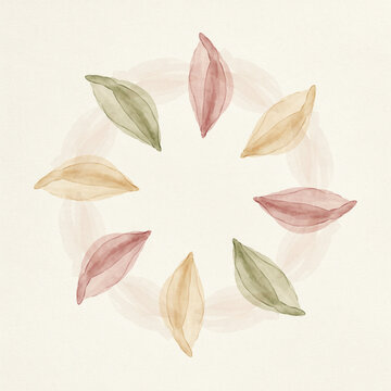 Soft Watercolor Floral Petal Wreath Circular Arrangement in Muted Earth Tones for Elegant Minimalist Botanical Design Elements