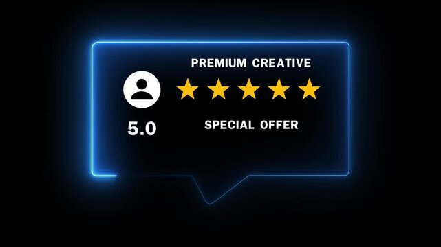 PREMIUM Creative Satisfaction Feedback Survey black background.with Five Star Rating, Animated Review and Business Marketing Concept Motion Graphic.