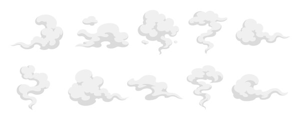 Obraz premium Cartoon smoke clouds trail set for explosion speed and puff effect vector illustration
