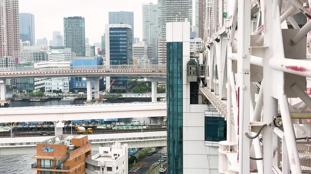 Curved Elevated Highway and Waterfront Cityscape in Tokyo