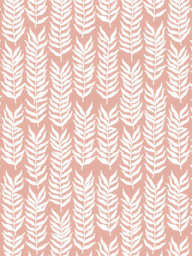 Seamless pattern with white fern leaves on pink background