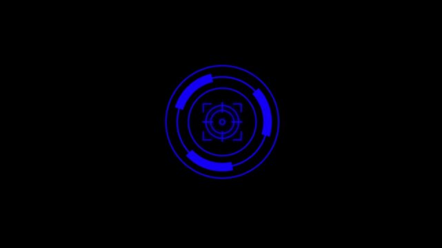 Blue digital hud target interface overlay, futuristic sci-fi scanning scope animation for ui heads-up display