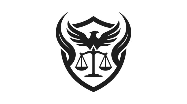 Eagle crest logo with scales of justice symbol.