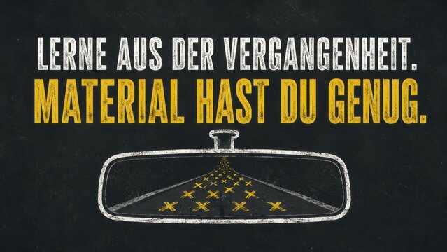Rearview mirror with german quote about past and material