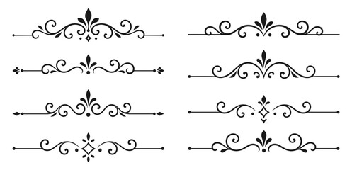 Vintage floral decorative dividers set with fleur de lis for text frame vector illustration © Hikmat Studios