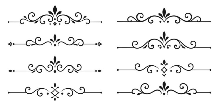 Vintage floral decorative dividers set with fleur de lis for text frame vector illustration