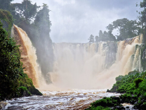 Chutes Kongou, also called the Koungou Falls, a massive cataract about 3.2 kilometres wide and up to 56 metres tall, located in Ivindo National Park in eastern Gabon