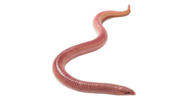 Single pink long earthworm or realistic creeping nightcrawler worm isolated on dark surface