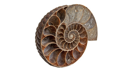 Fossilized spiral ammonite shell ancient prehistoric marine creature specimen isolated macro structure © James