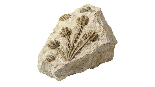 Ancient fossil specimen showing prehistoric leaf imprint or plant detailed structure in stone