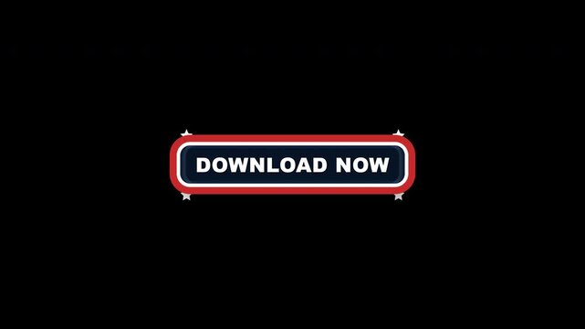 Animated American patriotic download button featuring a bold navy, red, and white layered design with embossed typography and decorative stars. The physical CTA button compresses when activated, trigg