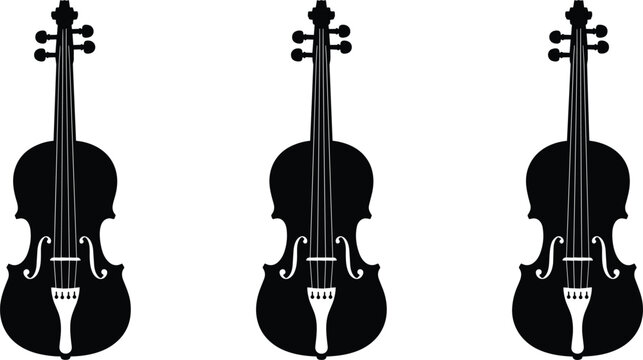 Black Violin Silhouette Vector Set with Classical String Instruments for Symphony Orchestra Logos Concert Posters Music School Branding and Decorative Creative Graphic Designs