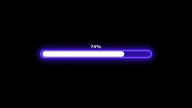 Neon purple loading progress bar animation with percentage counter on black background