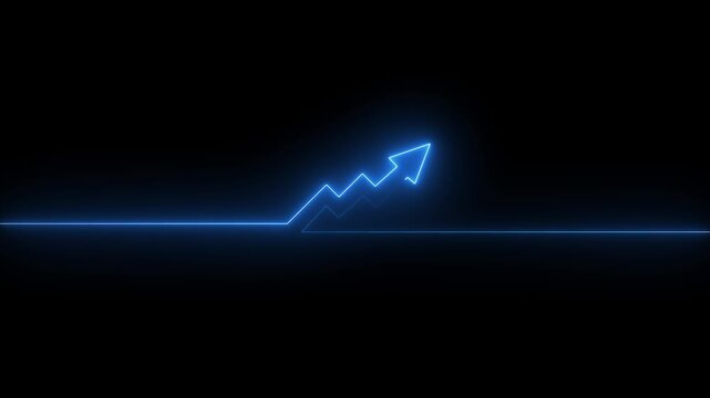 File #: linguistically blue colour neon arrow business graph chart icon animation background. Market Recovery Concept. Successful growth trend Green line graph going Up.