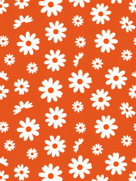 Seamless pattern with white daisy flowers on orange background
