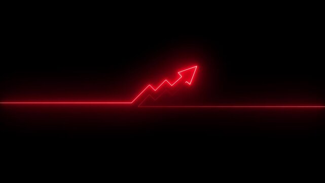 File #: linguistically red colour neon arrow business graph chart icon animation background. Market Recovery Concept. Successful growth trend Green line graph going Up.