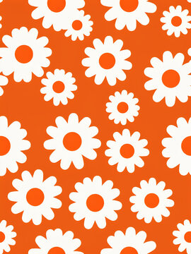 Retro 70s style seamless pattern with white daisy flowers