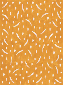 Abstract hand painted mustard yellow pattern with white brushstrokes
