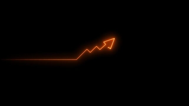 File #: linguistically orange colour  neon arrow business graph chart icon animation background. Market Recovery Concept. Successful growth trend Green line graph going Up.