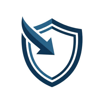 Blue shield icon with arrow pointing inside, symbol of secure data protection isolated on transparent background