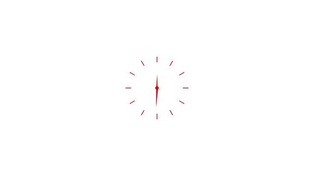 Wall Clock red colour  icon on black background, 24 hours timer clock animation .