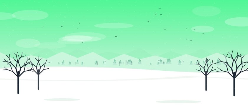 エメラルドグリーンの冬の風景と降雪のシームレス背景
