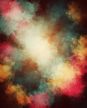 Abstract ether background, with blended clouds, of red, gold, and teal