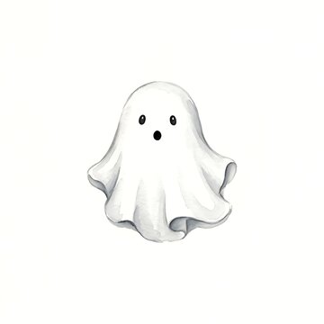 Small friendly ghost illustration drawn in a cute spooky cartoon style with halloween illustration creature character isolated background watercolorist minimalist celebration imagination