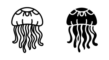 Fototapeta premium Swimming jellyfish with long tentacles vector icon illustration jellyfish swimming tentacles illustration underwater wildlife creature bioluminescent poisonous graceful