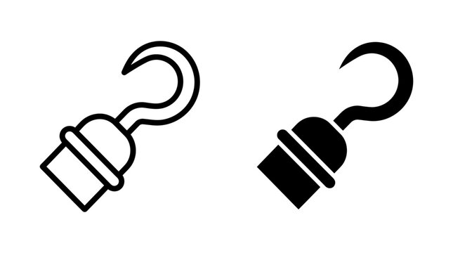 Pirate hook weapon tool icon vector illustration with illustration prosthetic adventure maritime silhouette collection isolated equipment hardware monochrome template