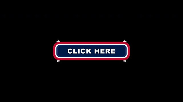 Animated American patriotic click here button featuring a bold classic blue, red, and white layered design with embossed typography and decorative stars. The physical CTA button compresses when activa