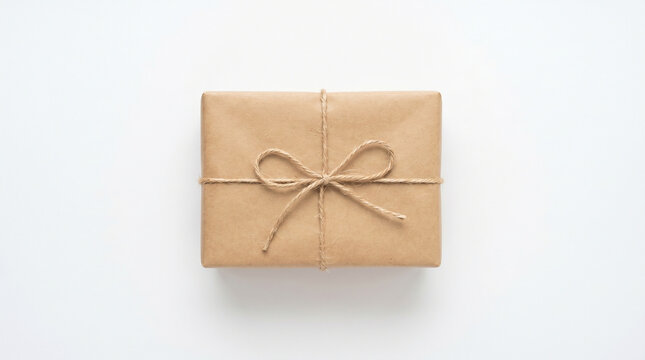 Single Rectangular Package Wrapped in Brown Paper Tied with Twine