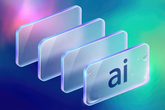 Abstract AI Technology Concept with Layered Glass Panels.