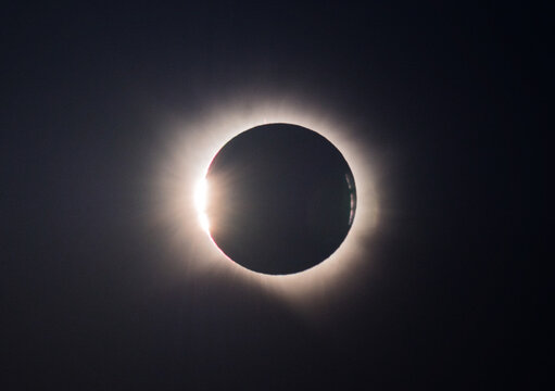 Baily's Beads Shining Around the Moon During Total Solar Eclipse