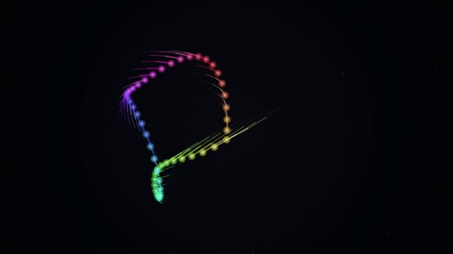 Abstract glowing colorful spiral worm flowing on black background